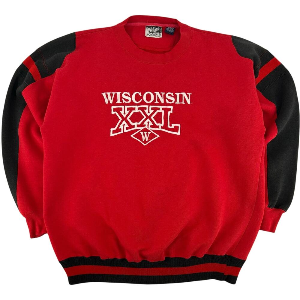 Vintage 90s Mens Red Black UW Madison Wisconsin Badgers Crewneck Sweatshirt Sz L